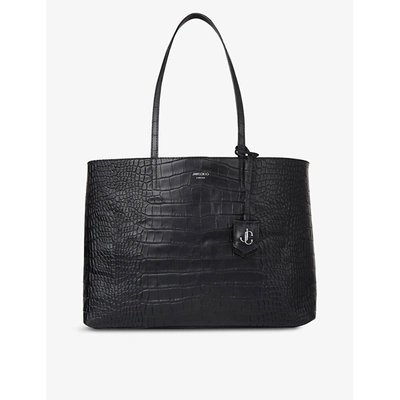 Shop Jimmy Choo Women's Black Nine2five Croc-embossed Leather Tote Bag