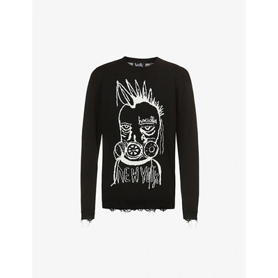 Shop Haculla Mens Black Gas Mask Graphic-print Wool And Cashmere-blend Jumper S