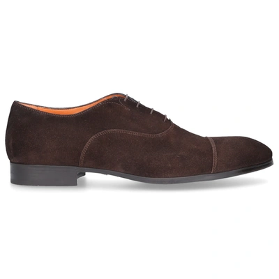 Shop Santoni Business Shoes Oxford 11011 Suede In Brown