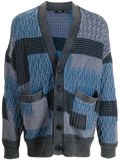 Shop Five Cm Patchwork Cotton Cardigan In Blau