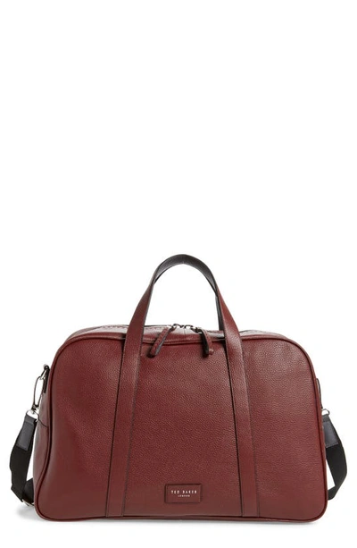 Shop Ted Baker Traves Leather Duffle Bag In Dark Red