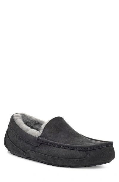 Shop Ugg Ascot Leather Slipper In Black/ Black