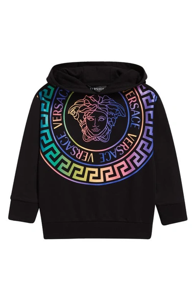 Shop Versace Kids' Multicolor Medusa Logo Cotton Hoodie In Black Multi