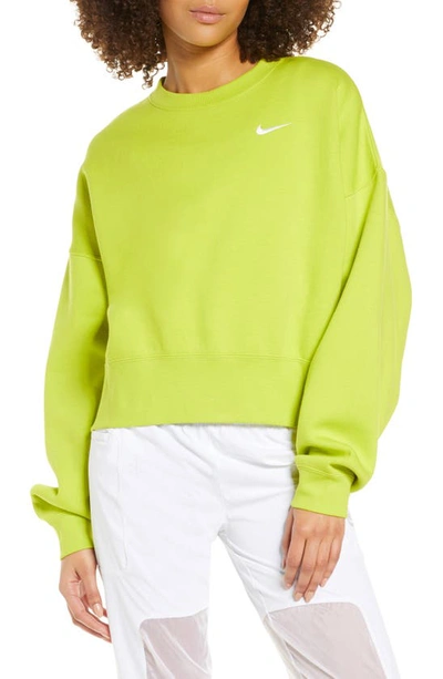Shop Nike Sportswear Crewneck Sweatshirt In Bright Cactus/ White