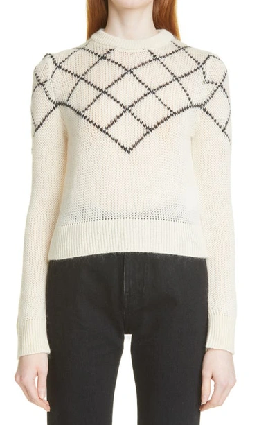 Shop Saint Laurent Diamond Pattern Wool Blend Sweater In 9744 Naturel/noir