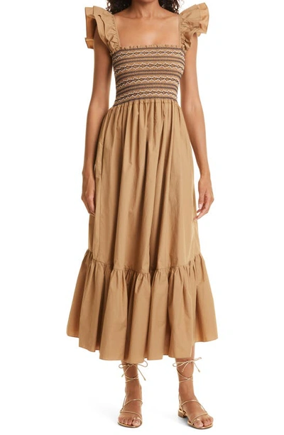 Shop Cara Cara Ruby Flutter Sleeve Maxi Dress In Khaki Mixed