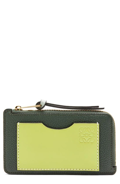 Shop Loewe Leather Card & Coin Case In Vintage Khaki/ Lime Yellow