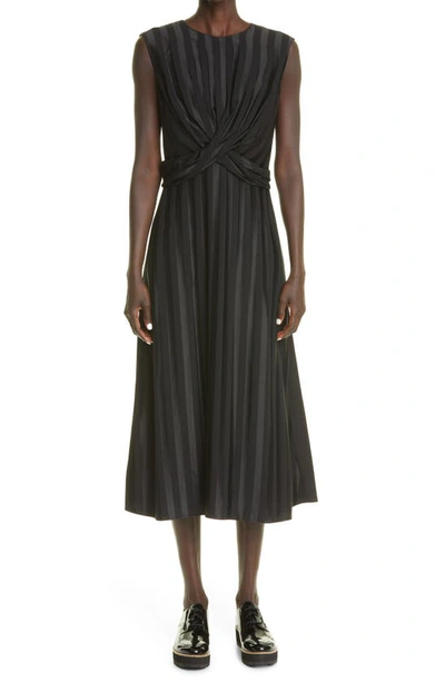 Shop Partow Colin Tonal Jacquard Stripe Midi Dress In Black