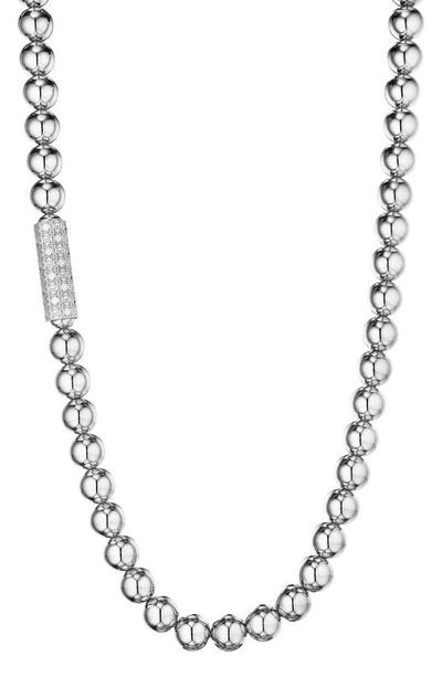 Shop Manluu Long Beaded Necklace In Sterling Silver