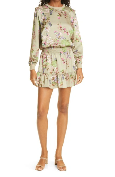 Shop Nicole Miller Jupiter Floral Long Sleeve Satin Dress In Khaki Multi