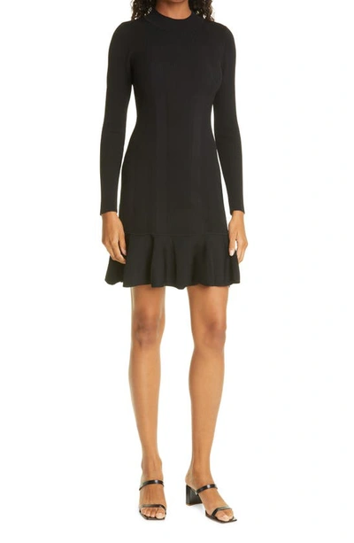 Shop Nicole Miller Ribbed Long Sleeve Dress In Black