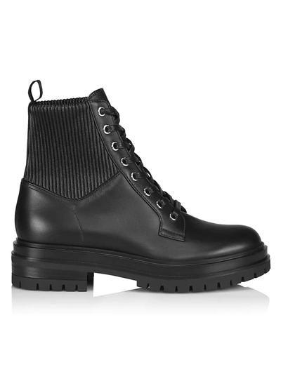 Shop Gianvito Rossi Women's Martis Rib-knit Leather Combat Boots In Black