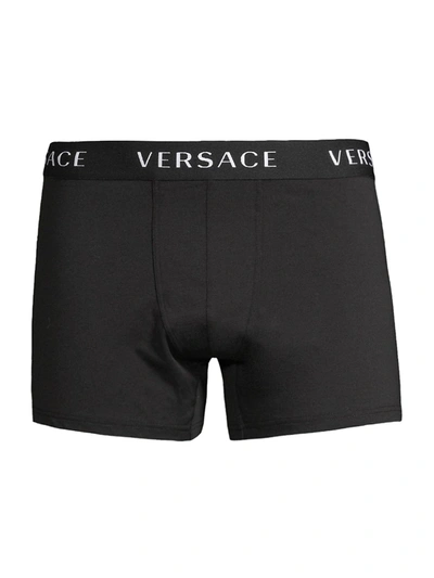 Shop Versace Men's 3-pack Logo Band Boxer Briefs In Black