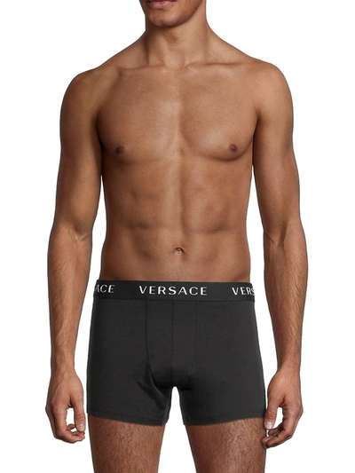 Shop Versace Men's 3-pack Logo Band Boxer Briefs In Black