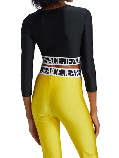 Versace Jeans Couture Logo Waistband Cropped Top In Black | ModeSens