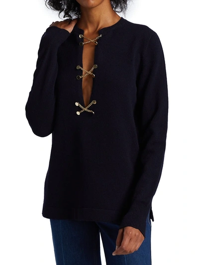Shop Victoria Beckham Chain-embellished Wool Sweater In Blue