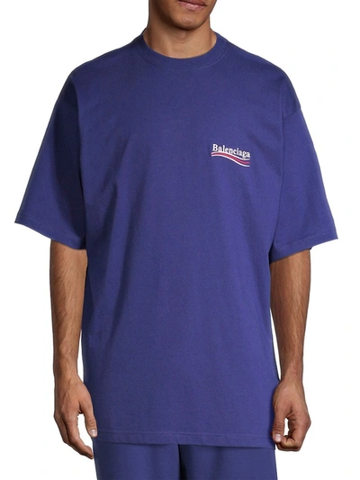 Shop Balenciaga Men's Oversize Campaign Logo Cotton T-shirt In Pacific Blue