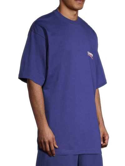 Shop Balenciaga Men's Oversize Campaign Logo Cotton T-shirt In Pacific Blue