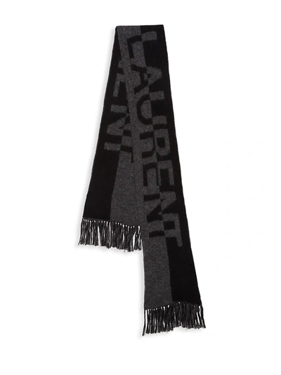 Shop Saint Laurent Two-tone Logo Scarf In Black Grey