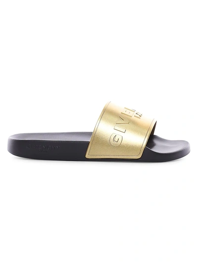 Shop Givenchy Logo Slide Sandals In Black Gold