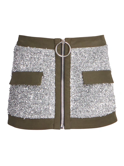 Shop Balmain Tweed Mini-skirt In Khaki