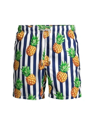 Shop Mc2 Saint Barth Men's Pineapple Stripe Swim Trunks In Neutral