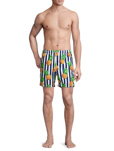 Shop Mc2 Saint Barth Men's Pineapple Stripe Swim Trunks In Neutral