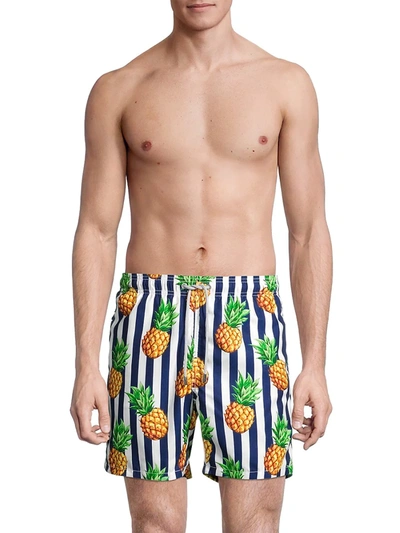 Shop Mc2 Saint Barth Men's Pineapple Stripe Swim Trunks In Neutral