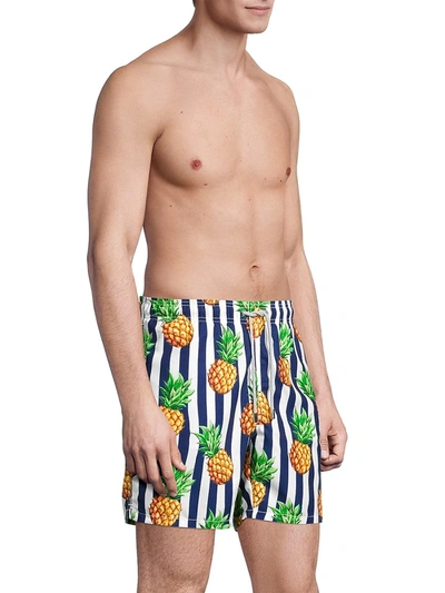 Shop Mc2 Saint Barth Men's Pineapple Stripe Swim Trunks In Neutral