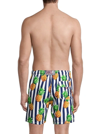 Shop Mc2 Saint Barth Men's Pineapple Stripe Swim Trunks In Neutral