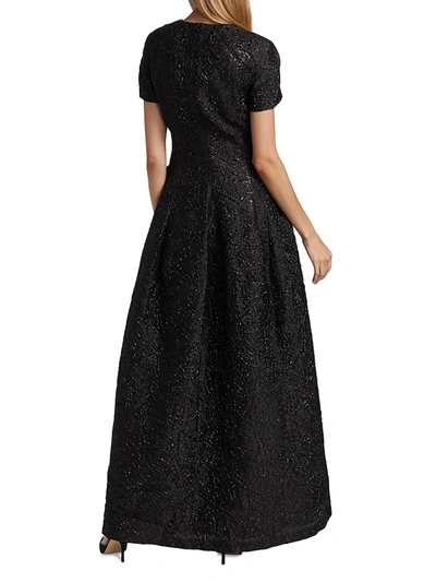 Shop Talbot Runhof Shiny Textured Jacquard Gown In Black