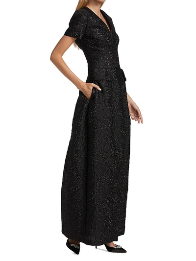 Shop Talbot Runhof Shiny Textured Jacquard Gown In Black