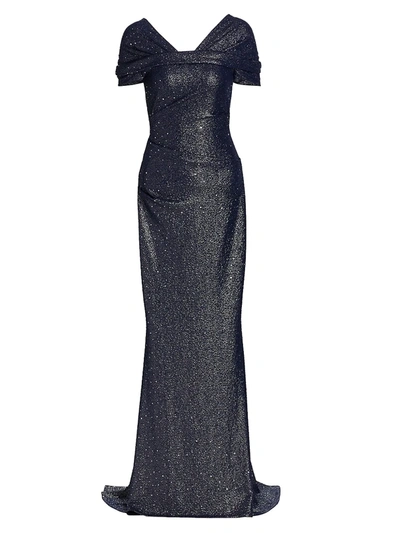 Shop Talbot Runhof Women's Off-the-shoulder Metallic Jersey Gown In Majestic Midnight