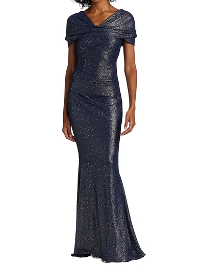 Shop Talbot Runhof Women's Off-the-shoulder Metallic Jersey Gown In Majestic Midnight