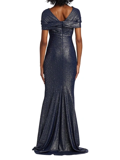 Shop Talbot Runhof Women's Off-the-shoulder Metallic Jersey Gown In Majestic Midnight