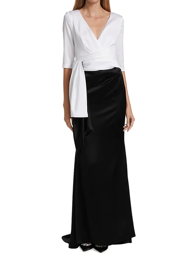 Shop Talbot Runhof Women's Satin Crepe Bi-color 3/4 Sleeve Gown In Black White