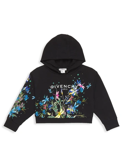 Shop Givenchy Little Girl's & Girl's Floral Print Hoodie In Black