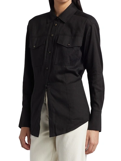 Shop Frame Women's Arie Linen-blend Shirt In Noir