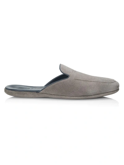 Shop Manolo Blahnik Montague Suede Mule Slippers In Medium Grey