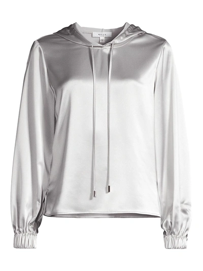 Shop Milly Women's Talia Hammered Satin Hoodie In Silver