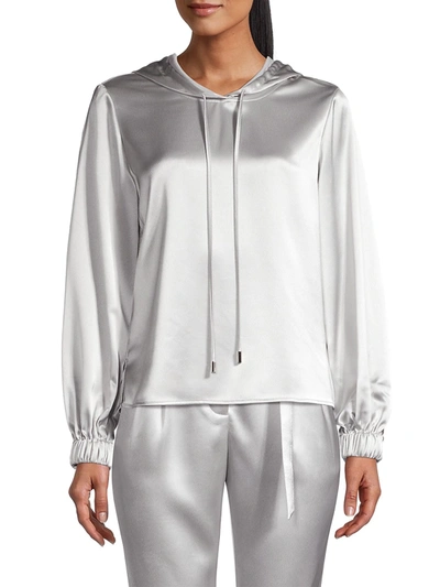 Shop Milly Women's Talia Hammered Satin Hoodie In Silver