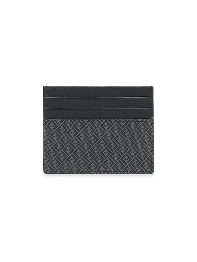 Shop Fendi Men's Logo Print Leather Card Case In Asphalt Black Palladium