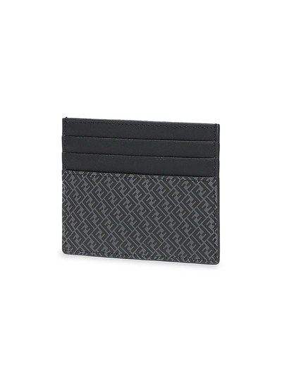 Shop Fendi Men's Logo Print Leather Card Case In Asphalt Black Palladium