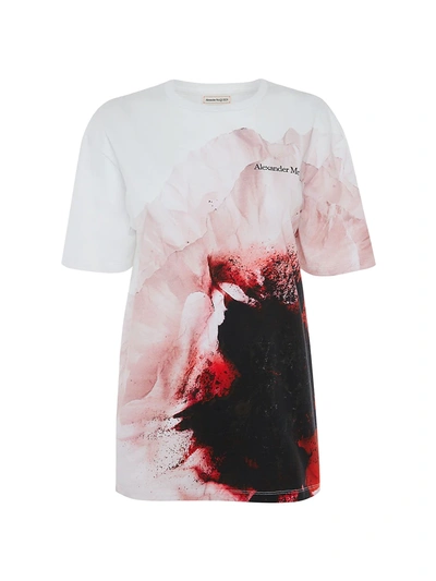 Shop Alexander Mcqueen Abstract Print Logo T-shirt In White Pink