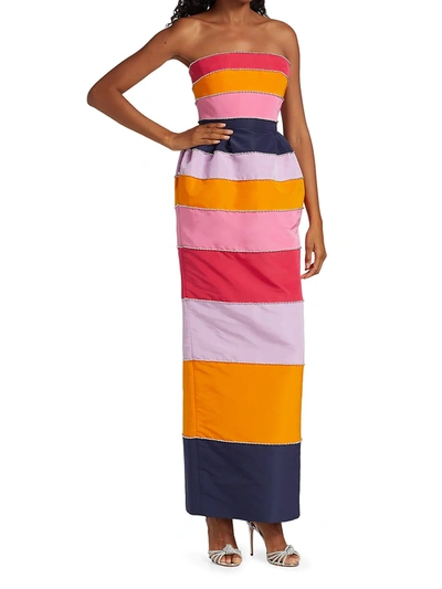 Shop Carolina Herrera Women's Strapless Striped Gown In Neutral