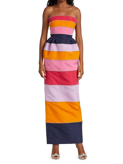 Shop Carolina Herrera Women's Strapless Striped Gown In Neutral