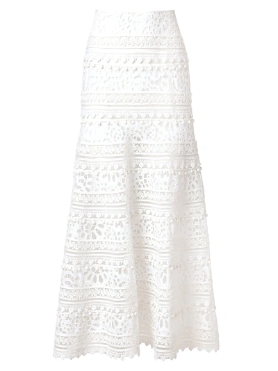 Shop Carolina Herrera Eyelet & Embroidery Midi-skirt In White