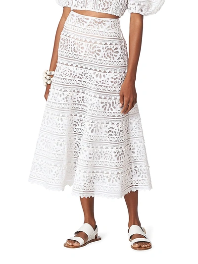 Shop Carolina Herrera Eyelet & Embroidery Midi-skirt In White