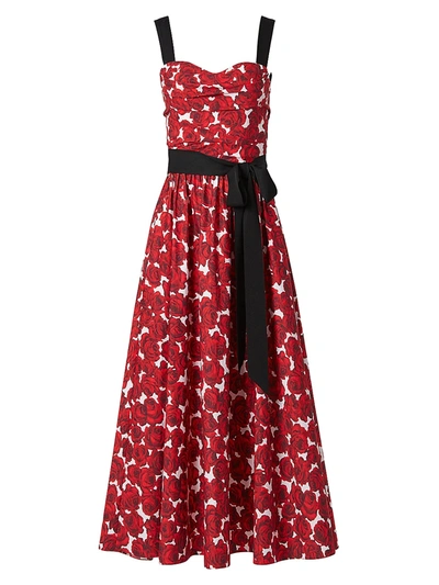 Shop Carolina Herrera Women's Floral A-line Midi-dress In Icon Red Multi