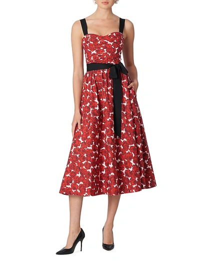 Shop Carolina Herrera Women's Floral A-line Midi-dress In Icon Red Multi